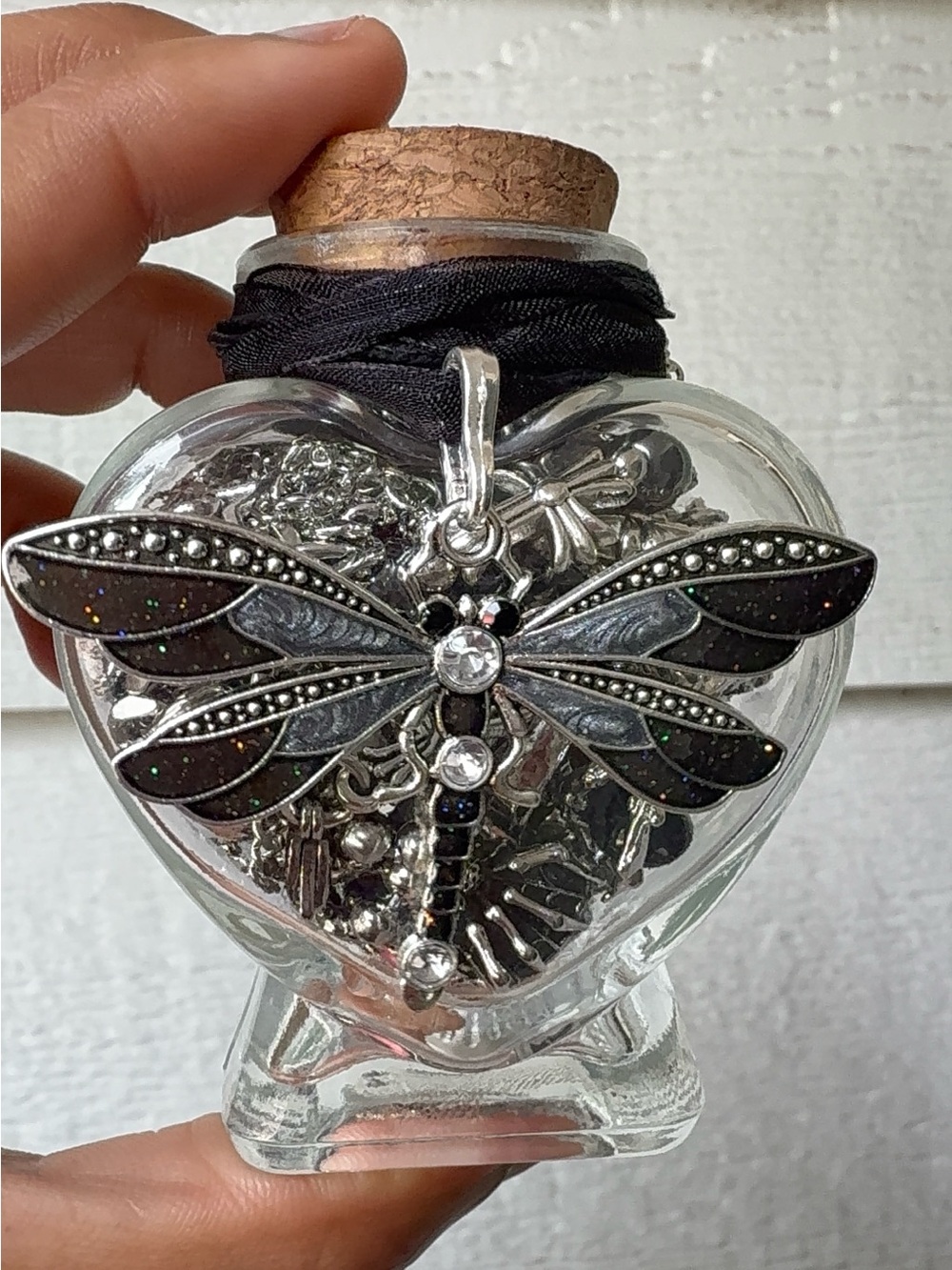 Dragonfly Pendant Necklace - Black Crystal Accent